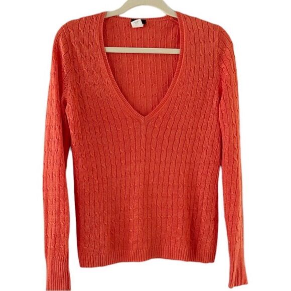 J. Crew Coral 100% Linen Cable Knit Lightweight V-Neck Sweater Size Medium - Picture 1 of 5